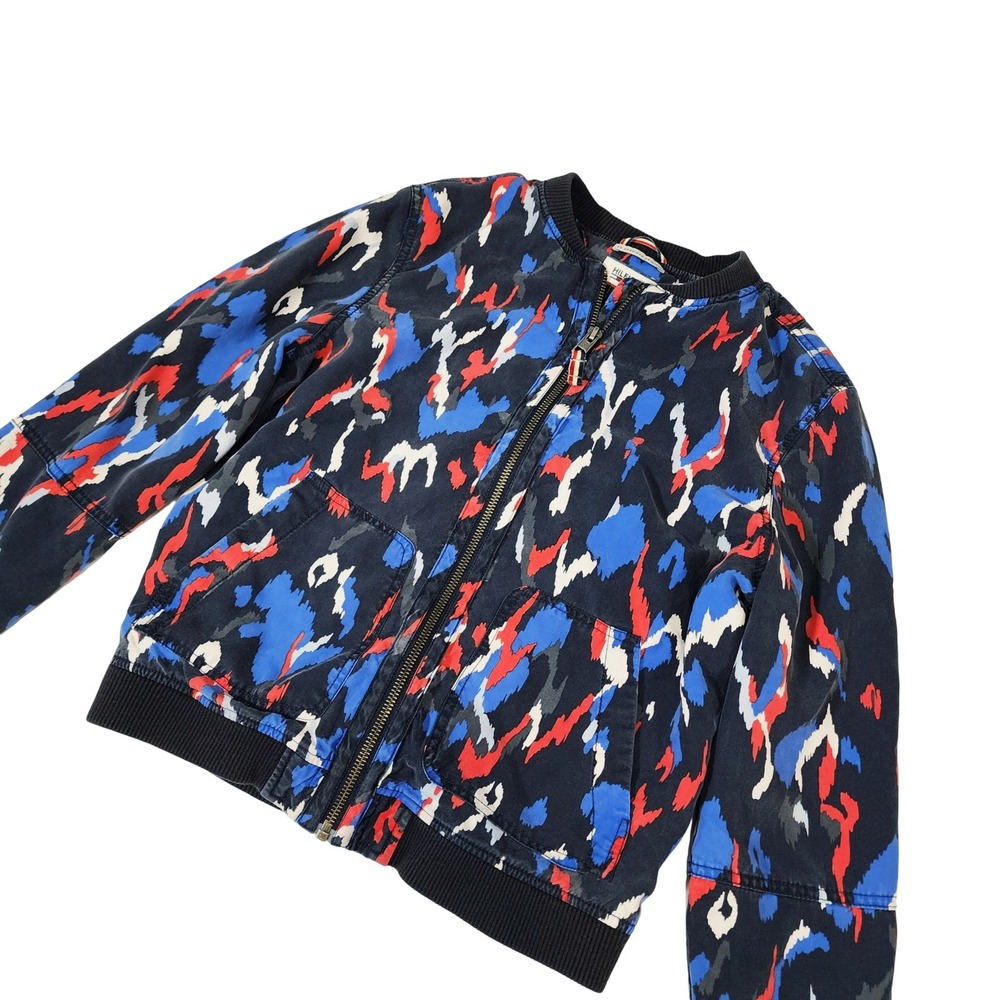 Hilfiger Denim Womens Vintage Y2k Abstract Camo Bomber Jacket Blue Red XS